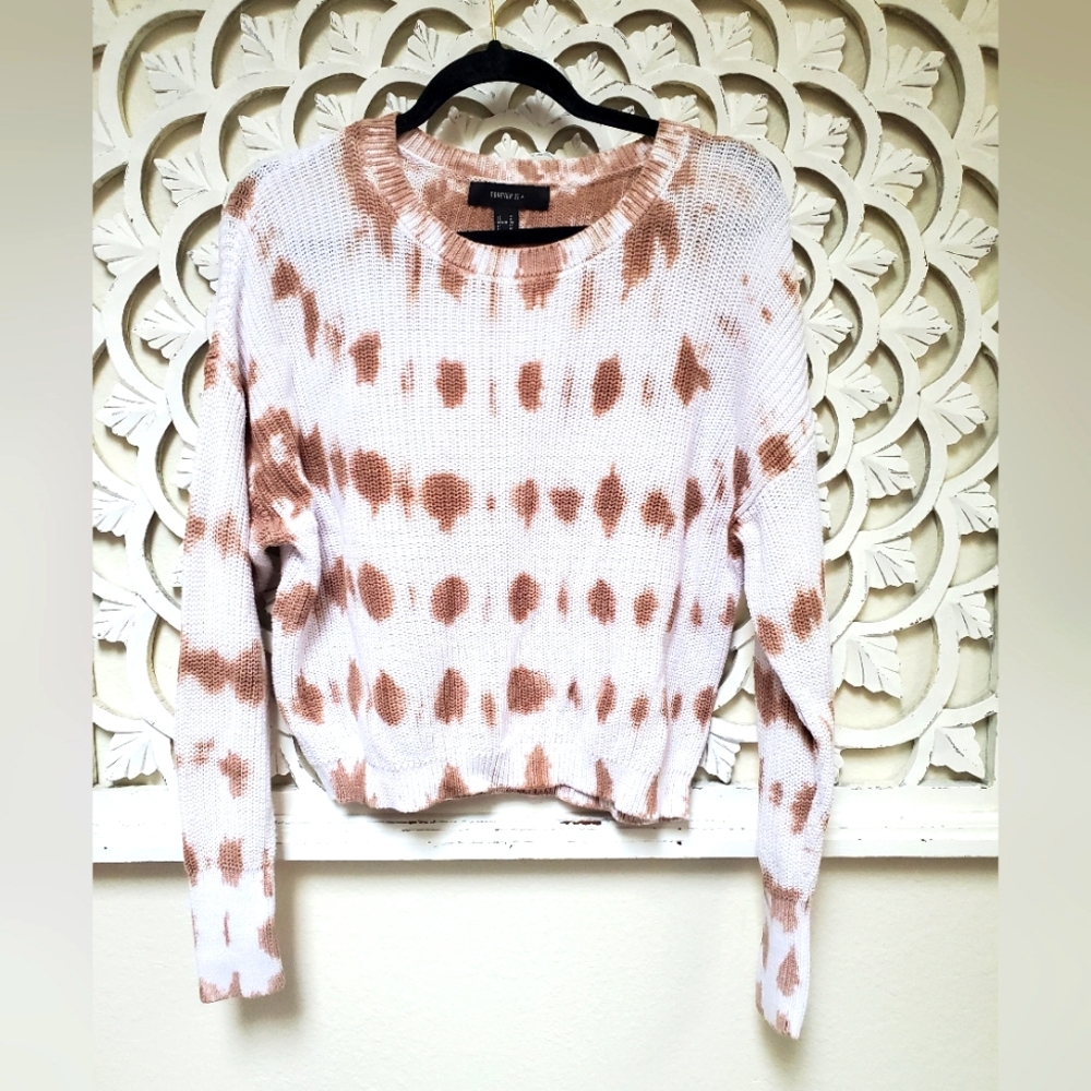 Forever 21 Rib Knit Sweater White & Tan Tie Dye Style 1X